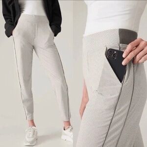 Athleta Gray and White Striped Waistband Active Pants